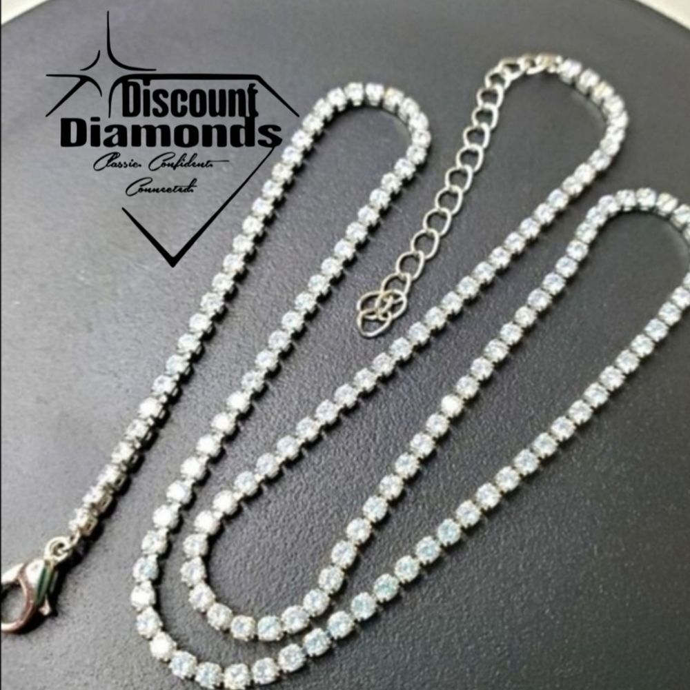 Clear White Diamond Choker Necklace on 925 Sterling Silver